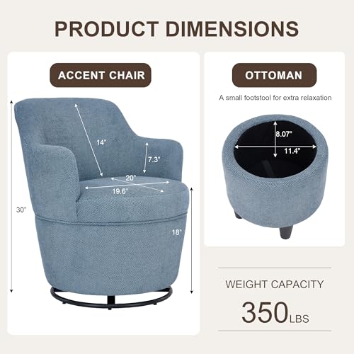 LOULENS Swivel Accent Chair with Storage Ottoman, Blue | Linen, Small, Barrel, Reading Chair, Comfy Single Sofa, Armchair, For Living Room, Bedroom - color: Blue