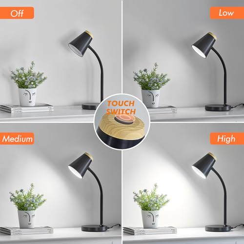 EJIAXIN Desk Lamp for College Dorm Room - Small LED Desk Lamp Touch Dimmable Reading Light for Home Office - Adjustable Flexible Gooseneck Table Lamp for Bedside Bedroom Nightstand Black - color: Black
