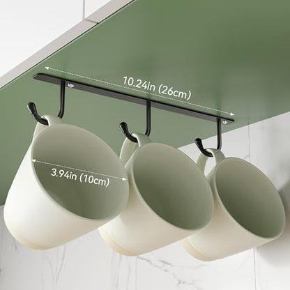ECROCY Coffee Mug Holder Screw Mounting, 3 Pack Coffee Cup Holder with 9 Hooks, Sturdy Mug Hooks Under Cabinet with Wide Hook Spacing - color: Black