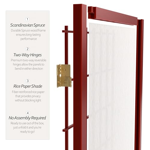 4 ft. Short Window Pane Shoji Screen - Rosewood - 4 Panels - color: Rosewood, size: 4 Panels