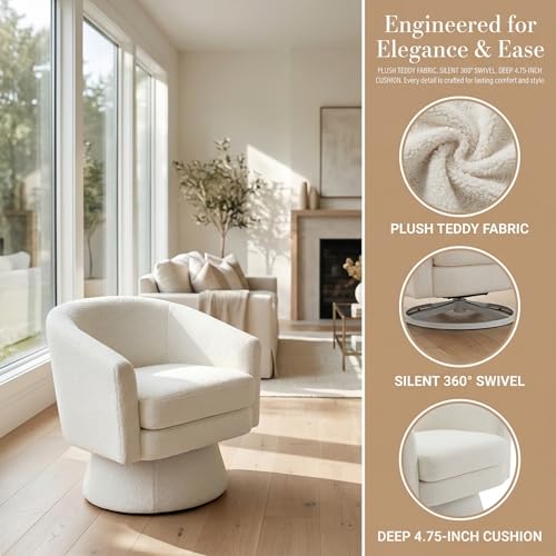 HNY Set of 1 Swivel Barrel Accent Chair, White Boucle | 360° Swivel Cozy Vanity Armchair, Sherpa Round Lounge Reading Chair, Comfy Club Side Chair - size: 1 Chair