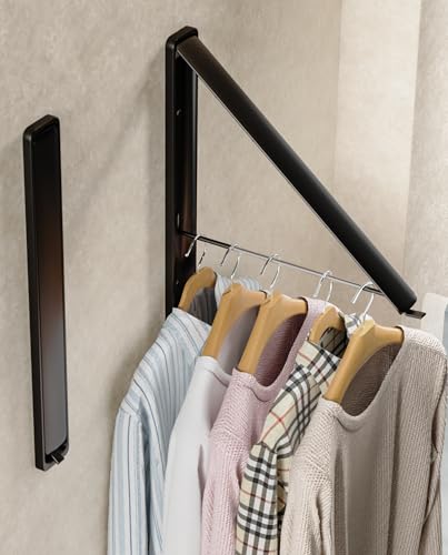 Dr.DJ Clothes Drying Rack Wall Mounted, Retractable & Foldable Clothes Hanger for Laundry Room Organization and Storage, Clothes Hanger Rack for Dorm, Closet, Balcony, Laundry Room(1P, Metal, Black) - color: Black-1rack
