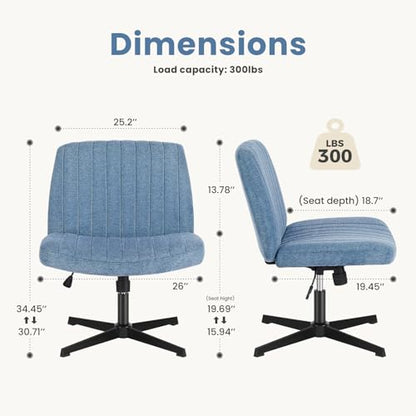 DUMOS Criss Cross Chair No Wheels Legged Office Wide Comfy Desk Vanity Chair, Armless Computer Task Seating, Swivel Home Height Adjustable for Bedroom, Study, Fabric, Blue No Wheel - color: Blue No Wheel