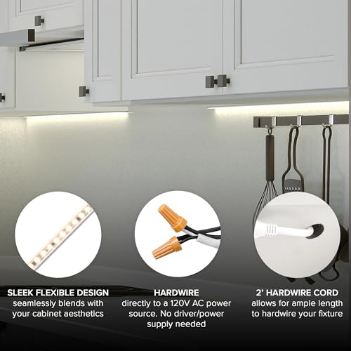 Maxxima 12 in. Hardwired LED Under Cabinet Strip Light, 460 Lumens, 3000K | Warm White, Kitchen and Living Room 120V White Cove Lighting, No Power Supply Needed - size: 12 Inch