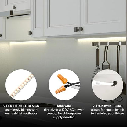 Maxxima 12 in. Hardwired LED Under Cabinet Strip Light, 460 Lumens, 3000K | Warm White, Kitchen and Living Room 120V White Cove Lighting, No Power Supply Needed - size: 12 Inch