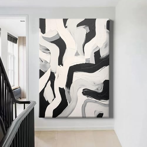 Black And White Abstract Line Wall Art Minimalist Abstract Black Stroke Lines Canvas Abstract Artwork Modern Minimalist Paintings Black And White Line Art Print Abstract Line Pictures 16x24in Frame - color: E, size: 16"L x 24"W Framed