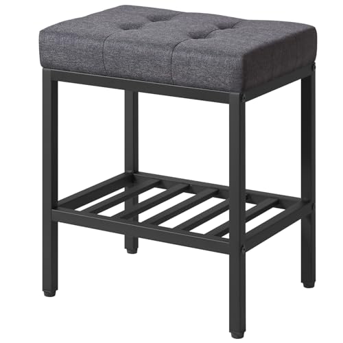IBUYKE Rectangular Makeup Stool, Linen Seat Vanity Chair, Dark Gray WBD017G | Adjustable Feet Storage Space Footrest Multi-Use Small Side Table Ottoman Bedroom - color: Dark Gray, size: Rectangular