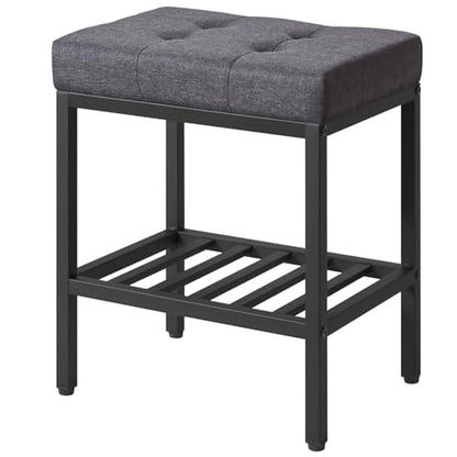 IBUYKE Rectangular Makeup Stool, Linen Seat Vanity Chair, Dark Gray WBD017G | Adjustable Feet Storage Space Footrest Multi-Use Small Side Table Ottoman Bedroom - color: Dark Gray, size: Rectangular