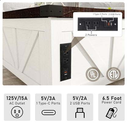jimeimen Farmhouse Lift Top Coffee Table with Storage, Wood Square Center Table with Charging Station&USB Port, Living Room Table w/Large Hidden Space, for Living Room, Bedroom, Home Office, White - color: White