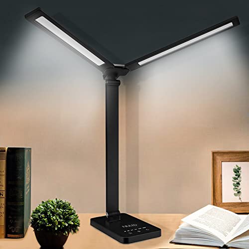 LED Desk Lamps for Home Office,Piano Lamp for Upright Piano,Rotatable Aluminum Desk Lamps with USB Charging Port,Eye-Caring Reading Light (Glossy Black) - color: Glossy black