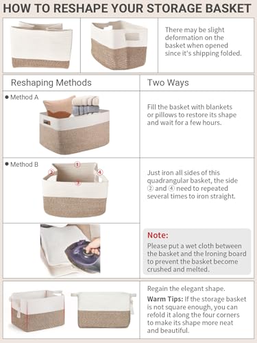 Mkono Woven Storage Basket, Cube Cotton Rope Basket for Shelves, 13"x10"x9" | Organizes Shoes Clothes Toys Towels Books, Gift Basket, Wooden Beads Tassel, Rectangle Bin, Fits Entryway Bedroom Living Room - color: Brown and White