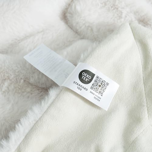 Cozy Bliss Deluxe Sheared Rabbit Faux Fur Throw Blanket, Soft Fuzzy High-Low Sculpted Plush Blanket for Couch, Cozy Home Accent, All Season Use, Beige 60"x80" - color: Stripe - Beige, size: Twin(60" x 80")