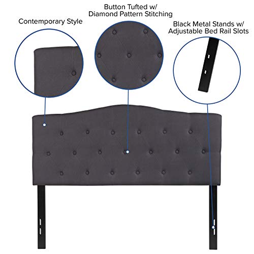 EMMA + OLIVER Dark Gray Full Tufted Headboard | Adjustable Bed Rail Slots, Fabric Upholstered - color: Dark Gray, size: Full