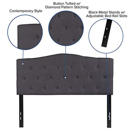 EMMA + OLIVER Dark Gray Full Tufted Headboard | Adjustable Bed Rail Slots, Fabric Upholstered - color: Dark Gray, size: Full