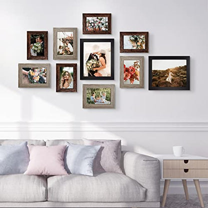 LUCKYLIFE Picture Frames Collage Wall Decor 10-Pack, Gallery Wall Frame Set with 8x10 5x7 4x6 Frames in 3 Different Finishes - color: Black&Gray&Brown