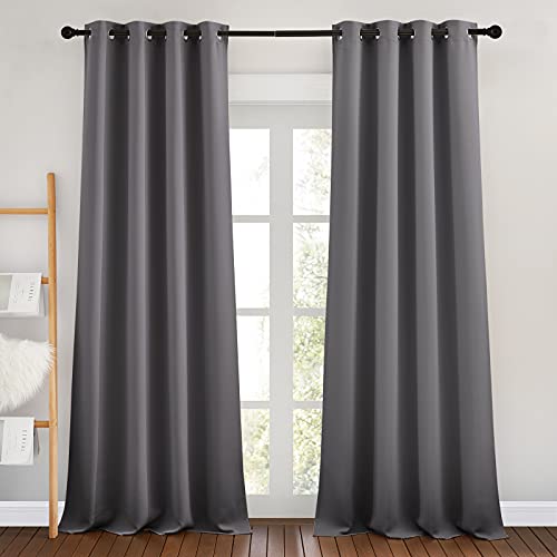 NICETOWN Bedroom Blackout Curtains 90 inch Length - Triple Weave Energy Saving Thermal Insulated Solid Grommet Blackout Draperies for Patio/Hall (1 Pair, 46 inches Wide, Grey) - color: Grey, size: 46"W x 90"L (Pack of 2)
