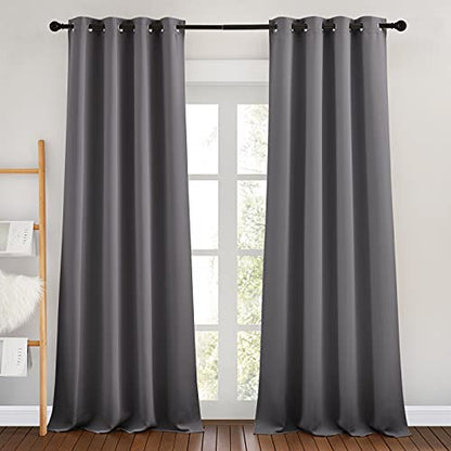 NICETOWN Bedroom Blackout Curtains 90 inch Length - Triple Weave Energy Saving Thermal Insulated Solid Grommet Blackout Draperies for Patio/Hall (1 Pair, 46 inches Wide, Grey) - color: Grey, size: 46"W x 90"L (Pack of 2)