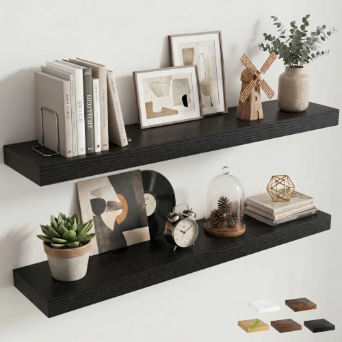 8 inch Deep Floating Shelves for Wall, 40" Wide, Black Finish, 2-Pack | Engineered Wood Wall Shelves with Invisible Brackets for Living Room, Bedroom, Bathroom, Office & Kitchen Storage - color: Black Finish, size: 40"W x 8"D, 2p