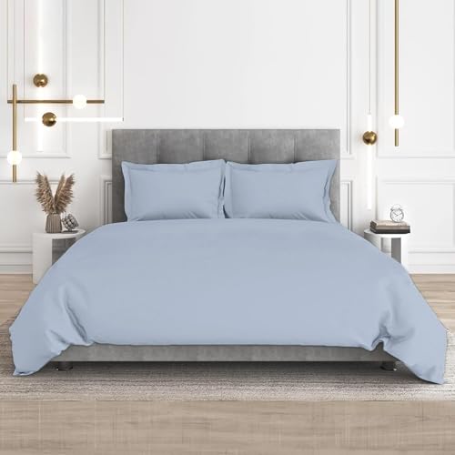 Charlotte 3 Piece Duvet Set - 100% Egyptian Cotton Breathable, Soft Duvet Cover Set with Zipper & Corner Ties Quilt Cover Sateen Weave Durable Duvet - Queen/Full (Sky Blue) - color: Sky Blue, size: 3 Pc Duvet Set - Queen / Full