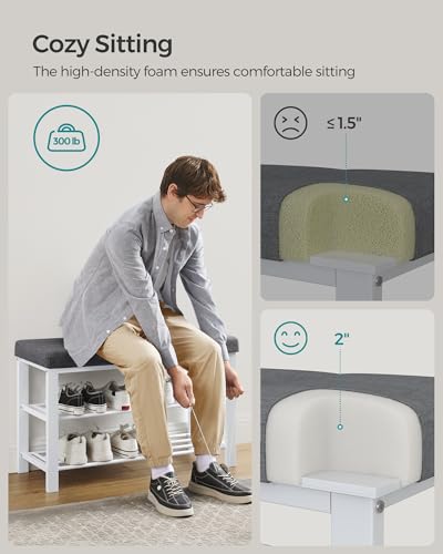 SONGMICS Shoe Bench, Storage Bench, Entryway Bench with Cushion | Shoe Shelf with Seat, Space-Saving, Modern Style, 31.9"W, Dark Gray and Cloud White ULBS057W01 - color: Dark Gray + Cloud White, size: 31.9"W