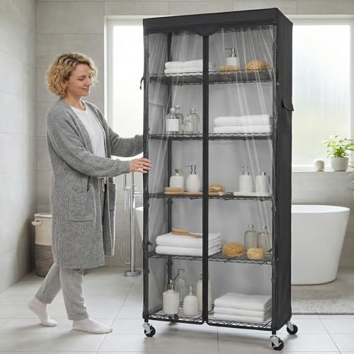 Wire Shelf Rack with 600D Oxford Cover & Wheels, 30"W x 14"D x 72"H | 6-Tier Wire Shelving with Wheels and Waterproof & Dustproof Shelf Cover, for Kitchen, Pantry & Laundry Room - size: 6-Shelf 30"W x 14"D x 72"H W/Cover