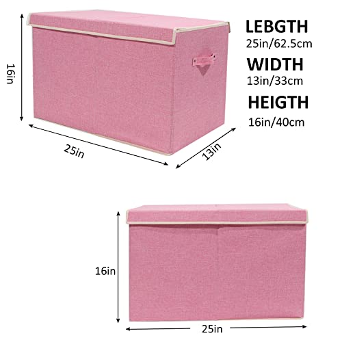Large Toy Box Chest Storage with Flip-Top Lid, Kids Toy Storage Bin Boxes | Toy Chest with Rivets Handles for Kids, Boys, Girls, Nursery, Playroom, Living Room, Bedroom, 25"x 13" x 16" (Linen Pink) - color: Large Pink
