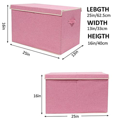 Large Toy Box Chest Storage with Flip-Top Lid, Kids Toy Storage Bin Boxes | Toy Chest with Rivets Handles for Kids, Boys, Girls, Nursery, Playroom, Living Room, Bedroom, 25"x 13" x 16" (Linen Pink) - color: Large Pink
