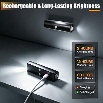 2 Pack Motion Sensor Wall Light, Rechargeable Wall Sconces | Wall Sconces Battery Operated with 3 Colors & Dimmable, Magnetic Wireless Wall Sconces for Stair Bedroom Hallway (Black) - color: Black