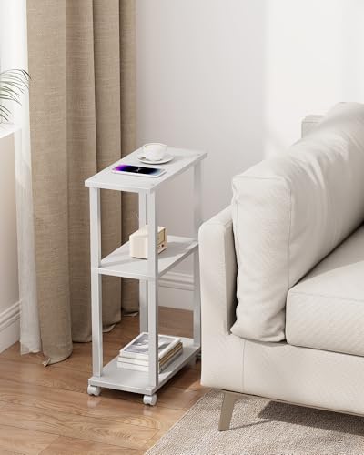 TUTOTAK Small Side Table, Narrow End Table with Wheels, Bedside Table | for Living Room or Bedroom, White TB01BW061 - color: White, size: 1 PC, style: Ordinary