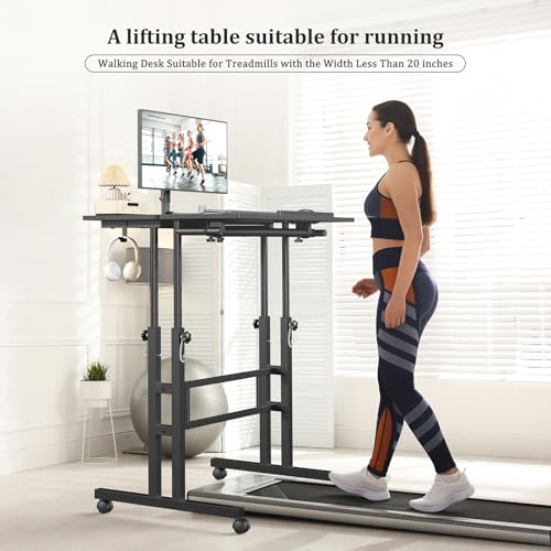 Enayplon Small Standing Desk with Wheels, Mobile Stand Up Desk, Portable Standing Table on Wheels for Walking Pad, Rolling Computer Desk Adjustable Height, Tall Table - color: Black