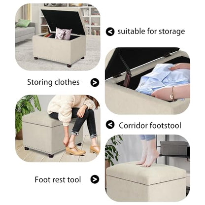 Ottoman with Storage,24" Fabric Ottoman Foot Rest with Hinged Lid Small Rectangle Upholstered Tufted Foot Stools Ottomans for Bedroom Living Room Entryway,Beige - color: Premium Beige