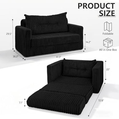 41.3" Loveseat Boneless Couch,4-in-1 Convertible Sofa Bed | Plush Fur Folding Futon Sofa Bed Couches w/1-Pillow for Living Room,High-Density Foam,No Assembly Required(Twin Black)