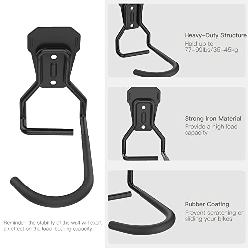 Housolution Bike Wall Mount with Fixed Hook, [2 Pack] Bike Storage Rack | Bike Rack Vertical Stand for Garage - Easily Hang/Detach - with Screws Iron Bike Hanger Brackets - size: 2 PCS