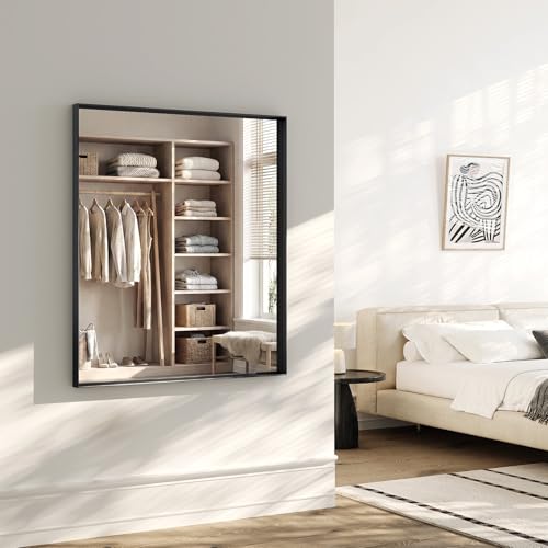 40x30 Black Bathroom Mirrors for Over Sink, Wall Mounted Bathroom Vanity Mirror, HD Distortion-Free Tempered Glass, Anti-Rust Brushed Matte Aluminum Alloy Frame, Horizontal or Vertical Hanging - size: 40"L x 30"W