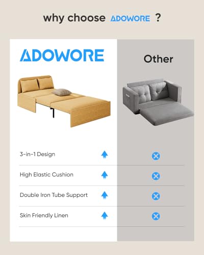 43.3" Twin Size Pull Out Sofa Bed，3-in-1 Linen Convertible Sleeper Sofa Bed,Loveseat Pullout Bed with Pillows and Tri-fold Mattress for Small Space/Bedroom,Yellow - color: Yellow, size: Twin