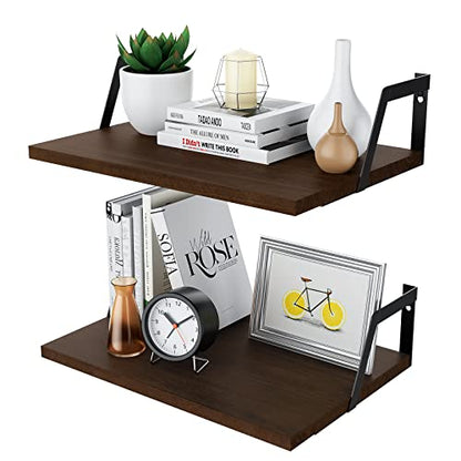 SRIWATANA Dark Walnut Deep Floating Shelves, Set of 2 Wood Wall Shelf Unit | Sturdy Rustic Wood Organizers; Large Capacity Spacious Hanging Boards to Display Books, Plants, Kitchen Spices - color: Dark Walnut