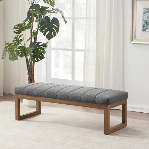 Zihanhome 52.7" Bedroom Bench for End of Bed, Modern Upholstered Teddy Fabric Entryway Bench & Dining Bench, Footrest Stool Bench with Solid Wood Frame for Bedroom, Living Room (Grey) - color: Grey
