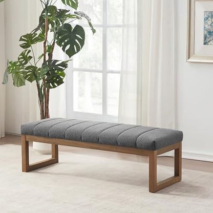 Zihanhome 52.7" Bedroom Bench for End of Bed, Modern Upholstered Teddy Fabric Entryway Bench & Dining Bench, Footrest Stool Bench with Solid Wood Frame for Bedroom, Living Room (Grey) - color: Grey