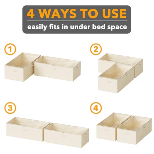 SpaceAid 2팩 25.4cm(10인치) 높이 침대 아래 보관 용기, 침실, 기숙사, 옷, 옷장 정리, 침대 시트 및 담요용 뚜껑이 있는 대형 침대 밑 보관 정리함 통 (베이지) - color: 베이지.