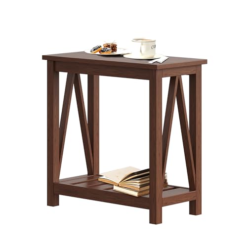 ChooChoo Farmhouse End Table Set of 2, Narrow Side Table | with Shelf ,Slim Bedside Table ,Small Spaces, Rustic Nightstand, Living Room, Bedroom,Walnut - color: Walnut, size: 1 Pack
