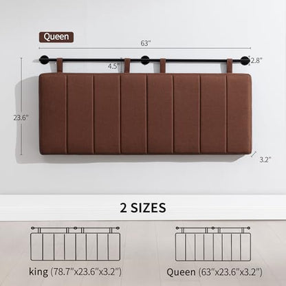 Queen Headboard Only, Wall Mounted Hanging Upholstered Bed Head Board | Modern Vertical Channel Design of Fine Linen, Elegant Brown Fluted Headboard for Bedroom (Brown, Queen Size) - color: Linen/Brown, size: Queen