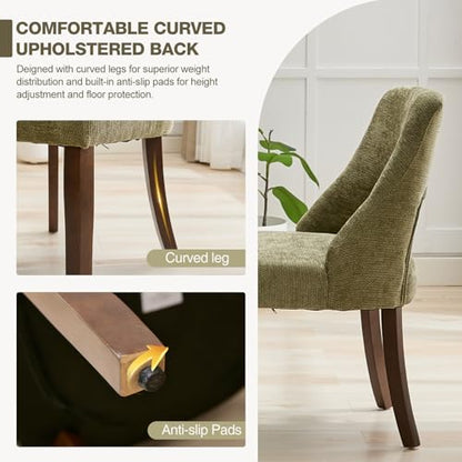 UVV Wooden Dining Chairs Set of 6, Mid Century Modern Chenille Upholstered Dining Room Chair Kitchen Chairs, Farmhouse Dinner Chair with Solid Wood Legs for Kitchen Dining Room, Green - color: Green, size: Set of 6