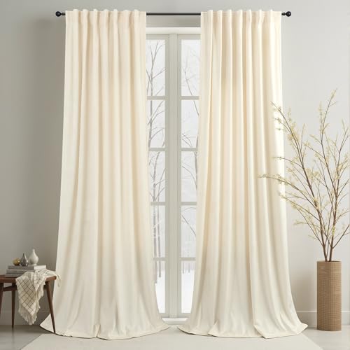 Cream Beige Velvet Curtain 90 Inches Long 2 Panels for Bedroom Semi Blackout Lightweight Farmhouse Cozy Retro Drape Floor to Ceiling Curtain for Living Dining Room Divider Villa Hall Cottage Apartment - color: Cream Beige, size: 52"W x 90"L (Pack of 2)