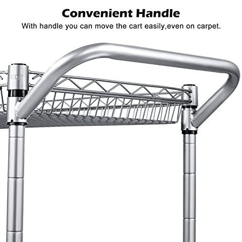 990Lbs Capacity Heavy Duty Rolling Utility Cart, NSF Rolling Carts with Wheels,Commercial Grade Metal Cart with Handle Bar & Shelf Liner,Trolley Serving Cart for Restaurant,Kitchen,Gray - color: Gray-3 Tier