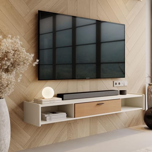 94'' Floating TV Stand, Wall Mounted TV Console, White | Floating TV Cabinet, Under TV Shelf for Bedroom Living Room - color: White, size: 94 IN