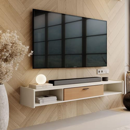 94'' Floating TV Stand, Wall Mounted TV Console, White | Floating TV Cabinet, Under TV Shelf for Bedroom Living Room - color: White, size: 94 IN