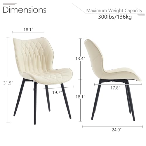 Kidol & Shellder Dining Chairs Set of 2, PU Leather Upholstered Kitchen Chairs with Back Armless, Mid Century Modern Side Chair for Dining Room, Living Room, Lounge, Restaurant, Beige - color: Beige