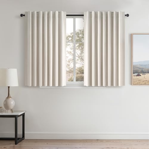 Topfinel 45 Inches Long Linen Blackout Curtains Tiers for Small Window 2 Panels Set Heat Blocking Thermal Insulated Short Drapes for Kitchen Bathroom Curtain Hook Belt Pleated Back Tab (W52 xL45) - color: Birch, size: 52"W x 45"L (Pack of 2)