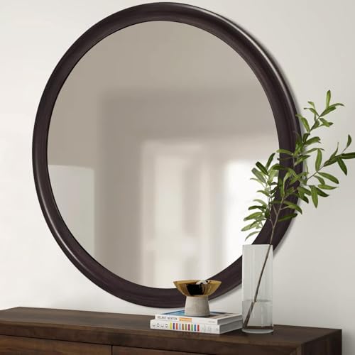 Round Wall Mirrors 30 Inch,Rustic Bathroom Mirror with Wood Grain Pattern | Decorative Transitional Farmhouse Mirror for Wall,Hanging Vanity Mirror for Bedroom Living Room or Entryway (Dark Walnut) - color: Dark Walnut B, size: 30"L x 30"W