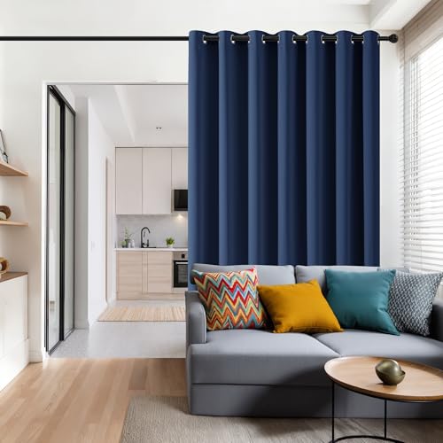 RYB HOME Blackout Curtain for Sliding Glass Door, Thermal Insulated | Privacy Drape for Bedroom/Living Room/Office, Extra Wide Room Divider, Window Treatment, Navy Blue, W100 x L90, 1 Panel - color: Navy Blue, size: 100"W x 90"L (Pack of 1)